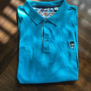 💀Men’s 2XL Robert Graham aqua polo with skull icon.